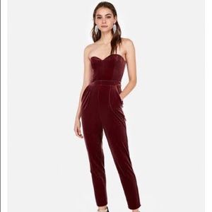 Express strapless maroon velvet jumpsuit